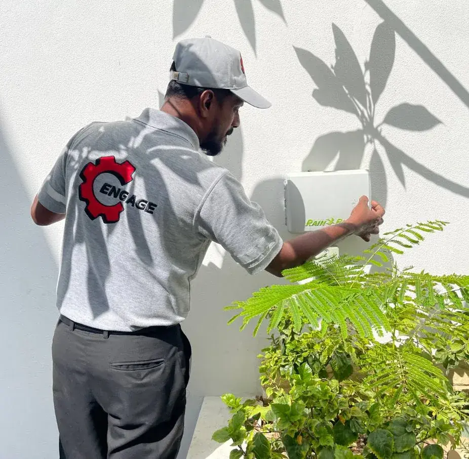 Engage technician servicing home systems